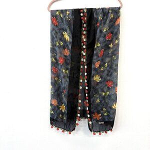 CETIN Blue Floral Scarf with Crocheted Flower Edge 36” Square Lightweight